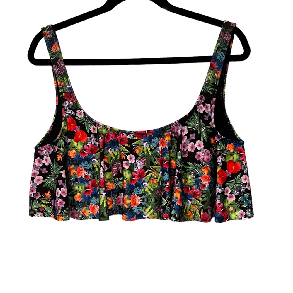 BP Floral Print Ruffle Swimsuit Top, Sz XL